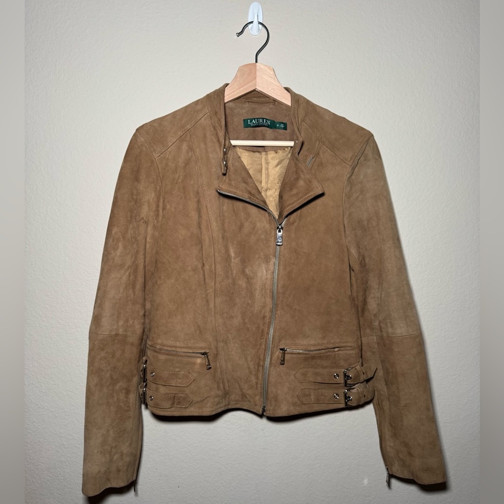 Lauren Ralph Lauren Size 2 Camel Tan Brown Goat Suede Moto Jacket